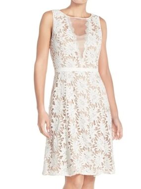 Adrianna Papell White Floral Lace Midi Dress - Size 12
